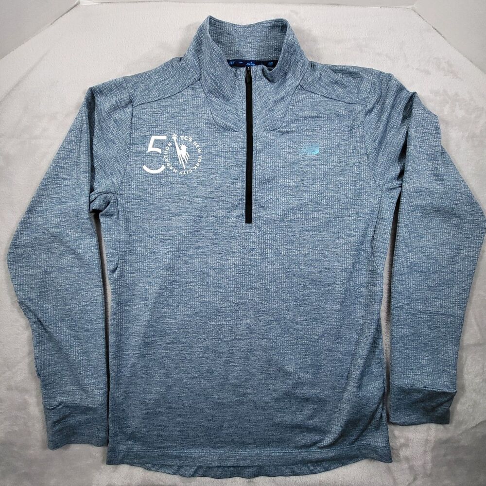 New Balance NYC Marathon 50th Quarter Zip Shirt Mens M Blue Textured Running